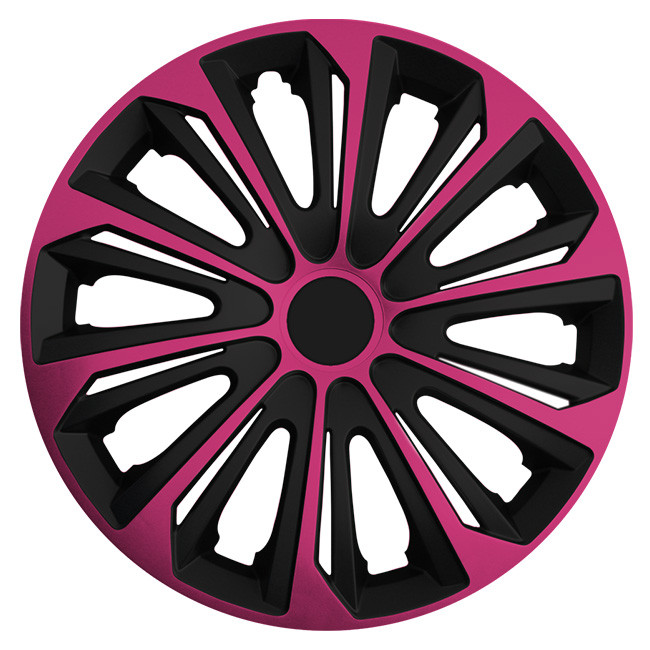 Eine Frontaufnahme der Radkappe Modell RKK06 in schwarz-pink.