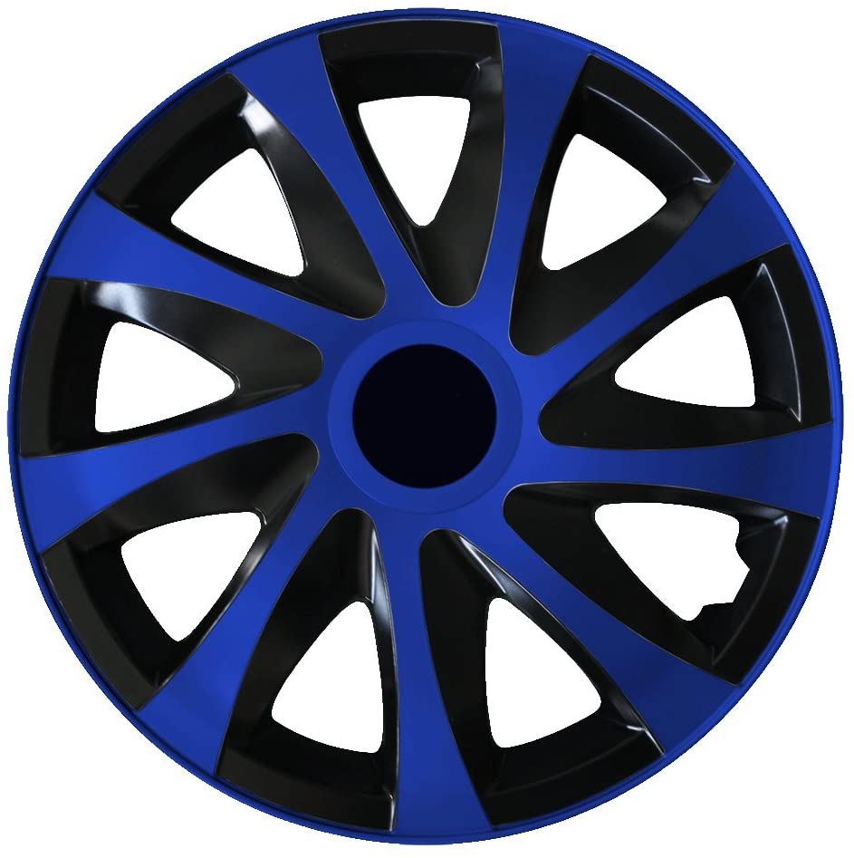 Eine Frontaufnahme der Radkappe Modell RKK04 in schwarz-blau