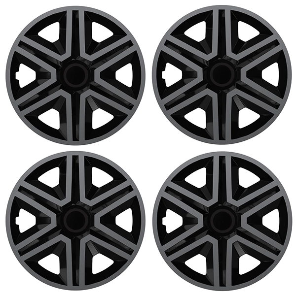 Eine Frontaufnahme des 4er Set Radkappen Modell RKK20 in schwarz-graphit.