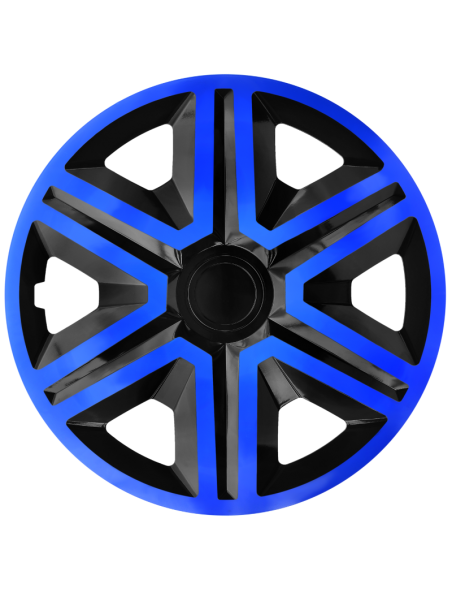 Eine Frontaufnahme der Radkappe Modell RKK20 in schwarz-blau.