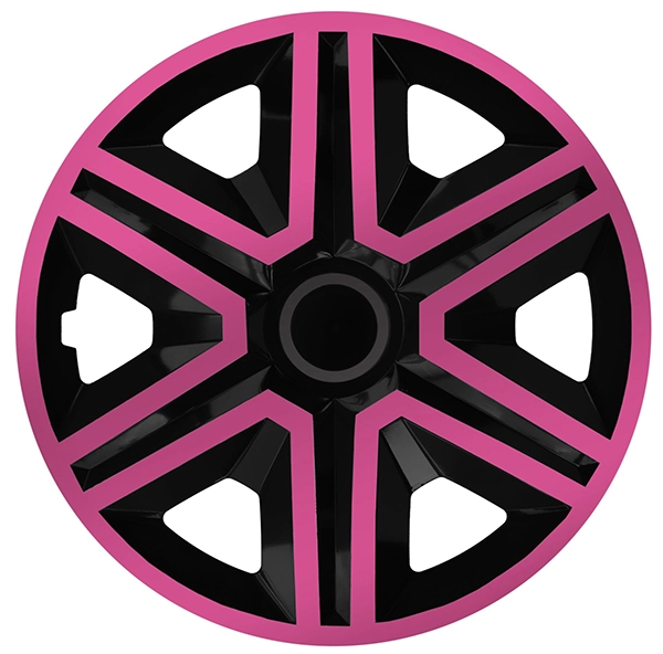 Eine Frontaufnahme der Radkappe Modell RKK20 in schwarz-pink.