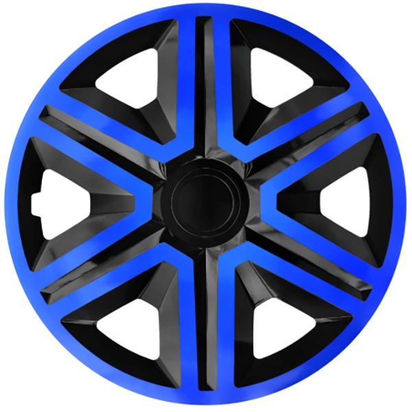 Eine Frontaufnahme der Radkappe Modell RKK20 in schwarz-blau.