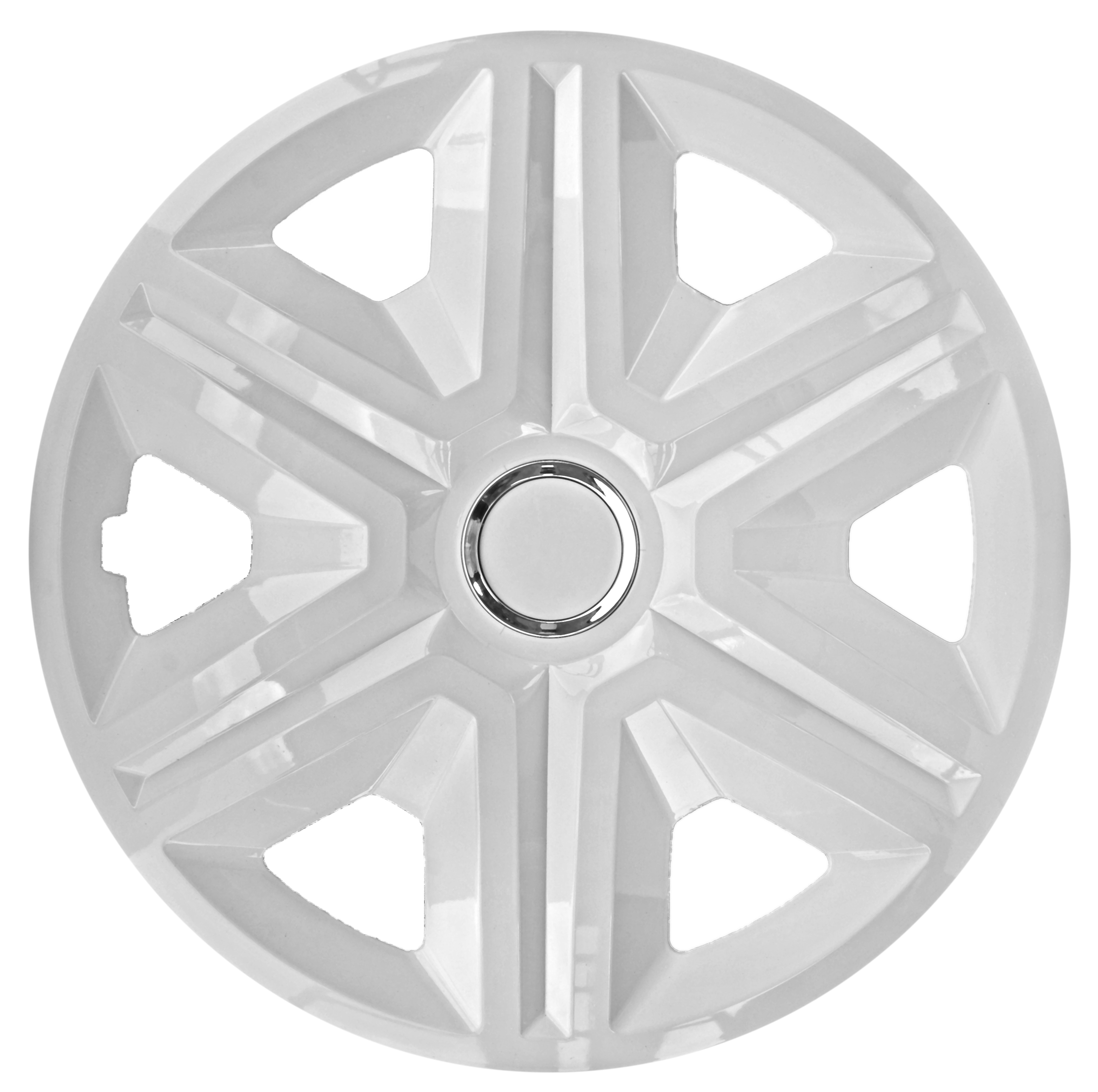 Eine Frontaufnahme der Radkappe Modell RKK21 in weiss.