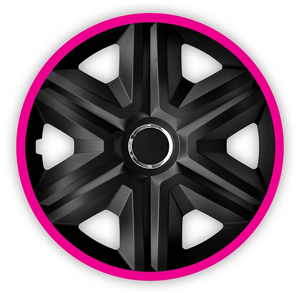 Eine Frontaufnahme der Radkappe Modell RKK21 in schwarz-pink.