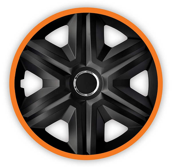 Eine Frontaufnahme der Radkappe Modell RKK21 in schwarz-orange.