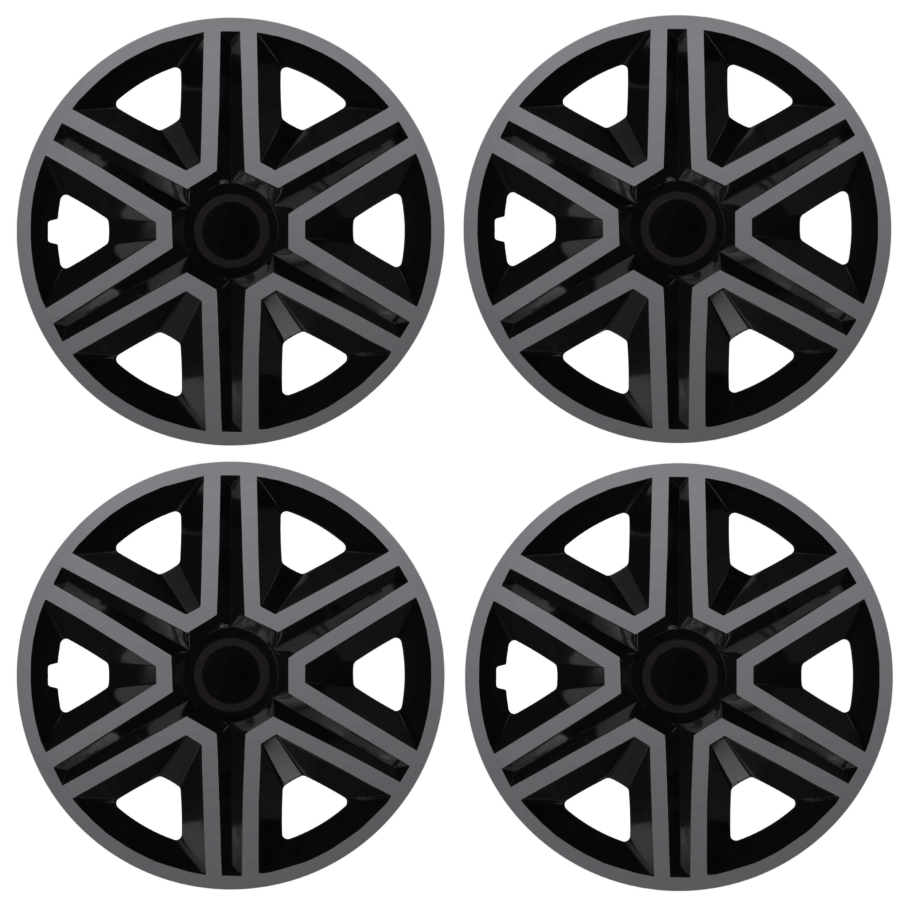Eine Frontaufnahme des 4er Set Radkappen Modell RKK20 in schwarz-graphit.
