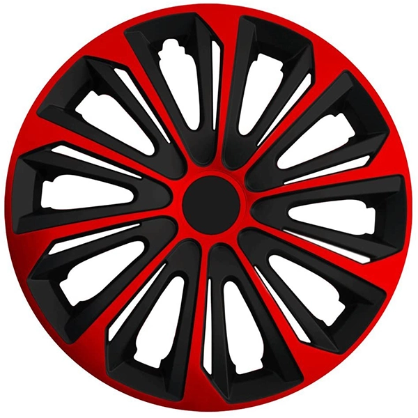 Eine Frontaufnahme der Radkappe Modell RKK06 in schwarz-rot.