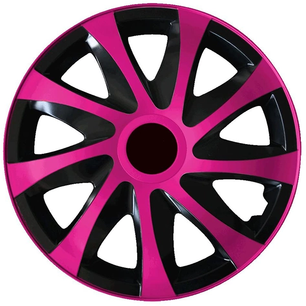 Eine Frontaufnahme der Radkappe Modell RKK04 in schwarz-pink.