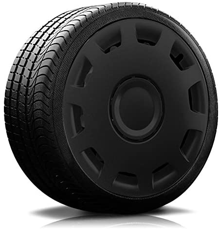 Reifen Radkappe RKK15 schwarz Ein Reifen mit Felge, auf der eine Radkappe des Modells RKK15 schwarz ist.