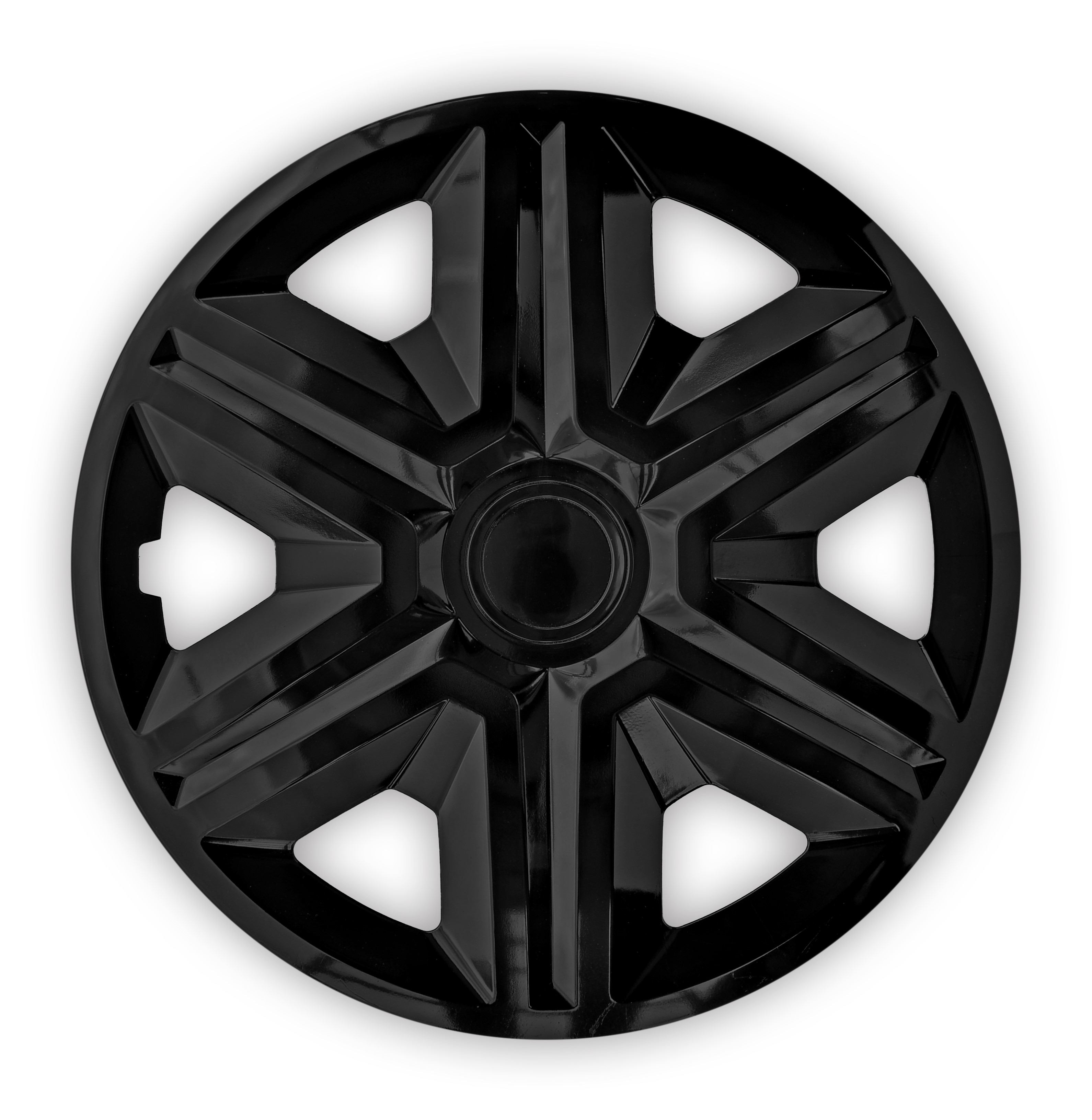 Eine Frontaufnahme der Radkappe Modell RKK20 in schwarz.