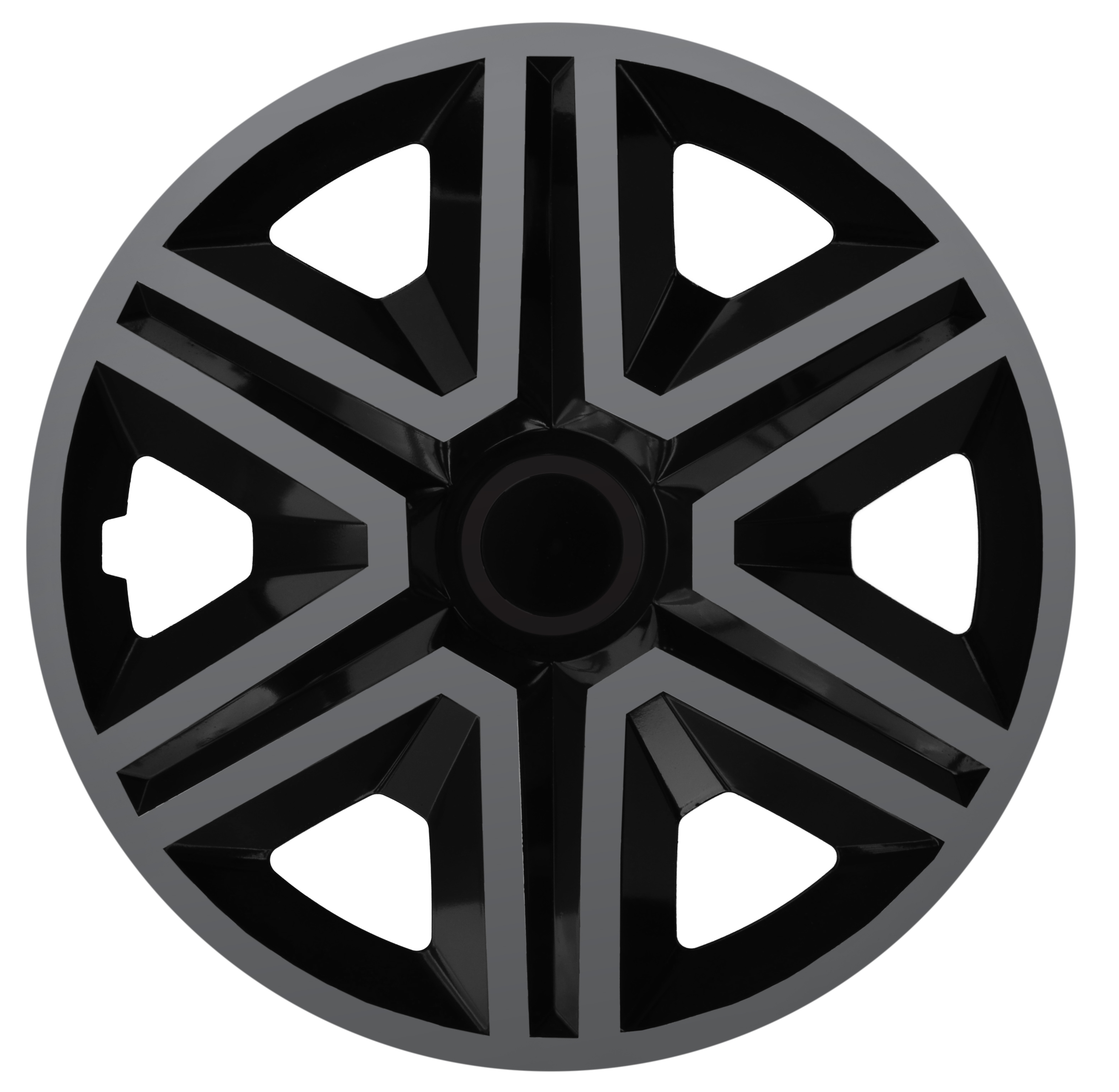 Eine Frontaufnahme der Radkappe Modell RKK20 in schwarz-graphit.