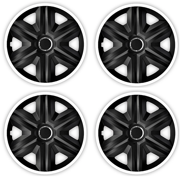 Eine Frontaufnahme des 4er Set Radkappen Modell RKK21 in schwarz-weiss.