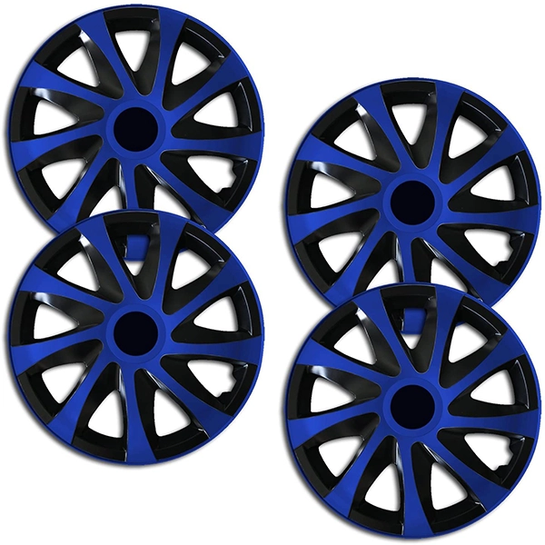 Eine Frontaufnahme des 4er Set Radkappen Modell RKK04 in Eine Frontaufnahme des 4er Set Radkappen Modell RKK04 in schwarz-blau.schwarz-silber.