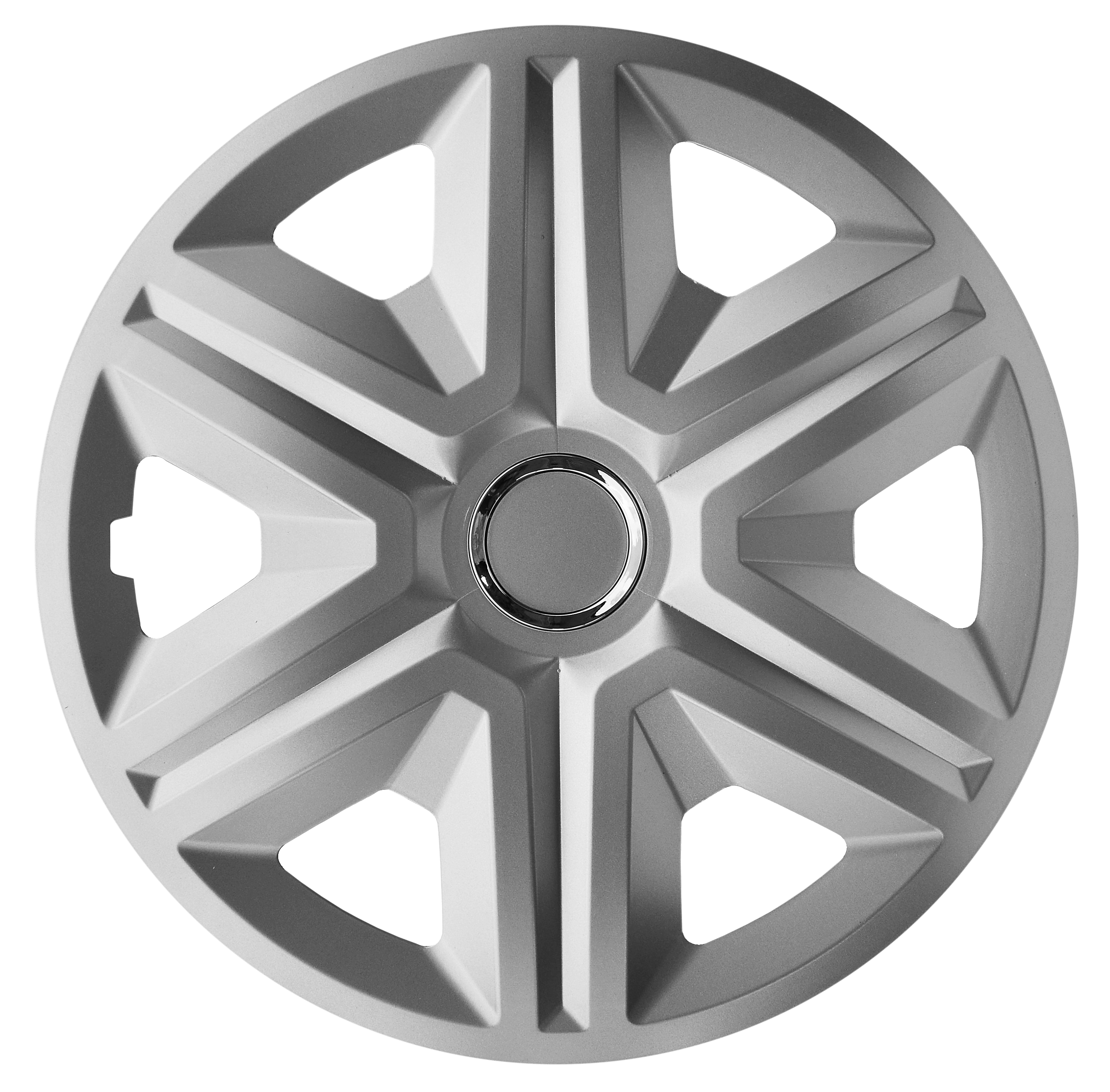 Eine Frontaufnahme der Radkappe Modell RKK21 in silber.